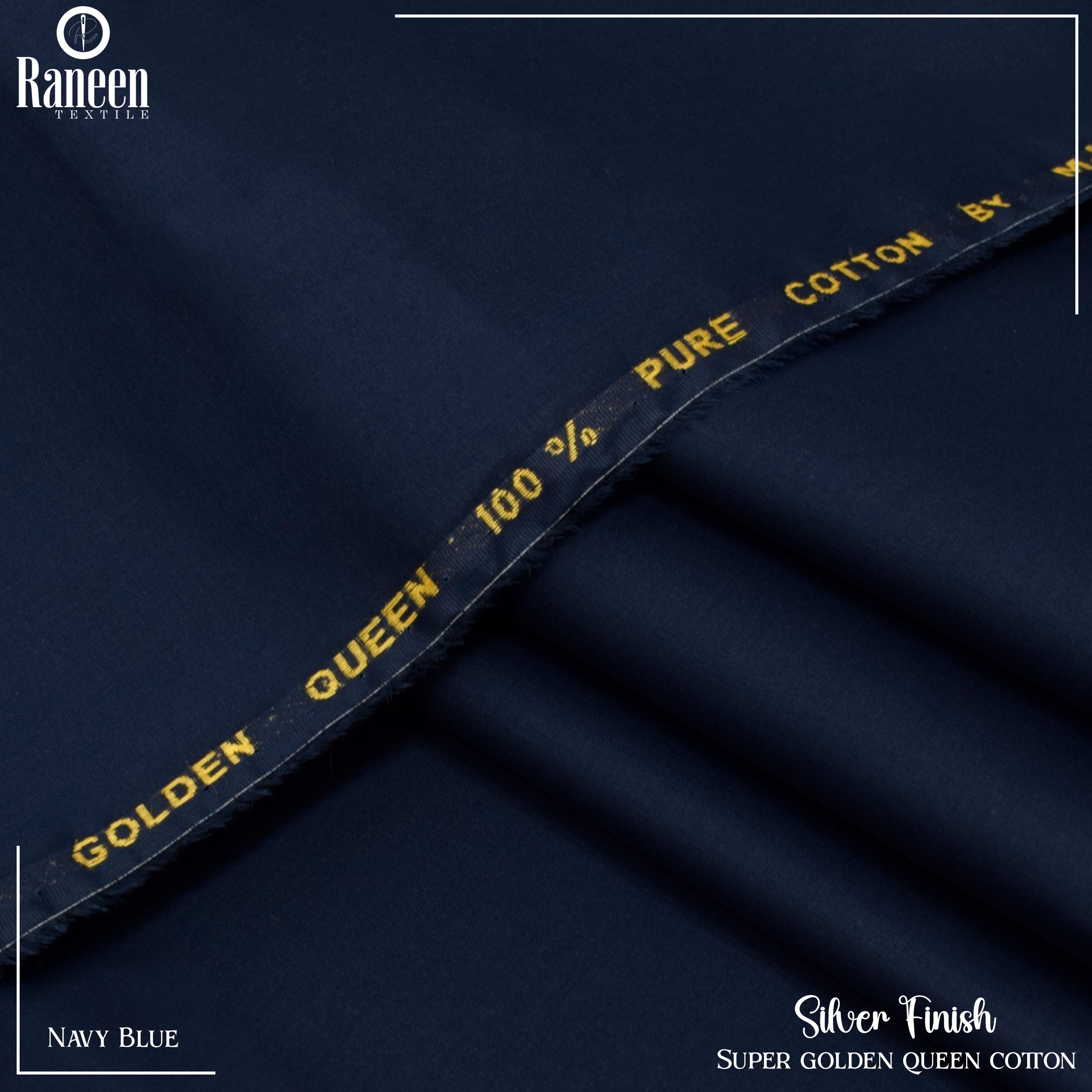 Silver Touch Super Golden Queen Cotton Fabric - Navy