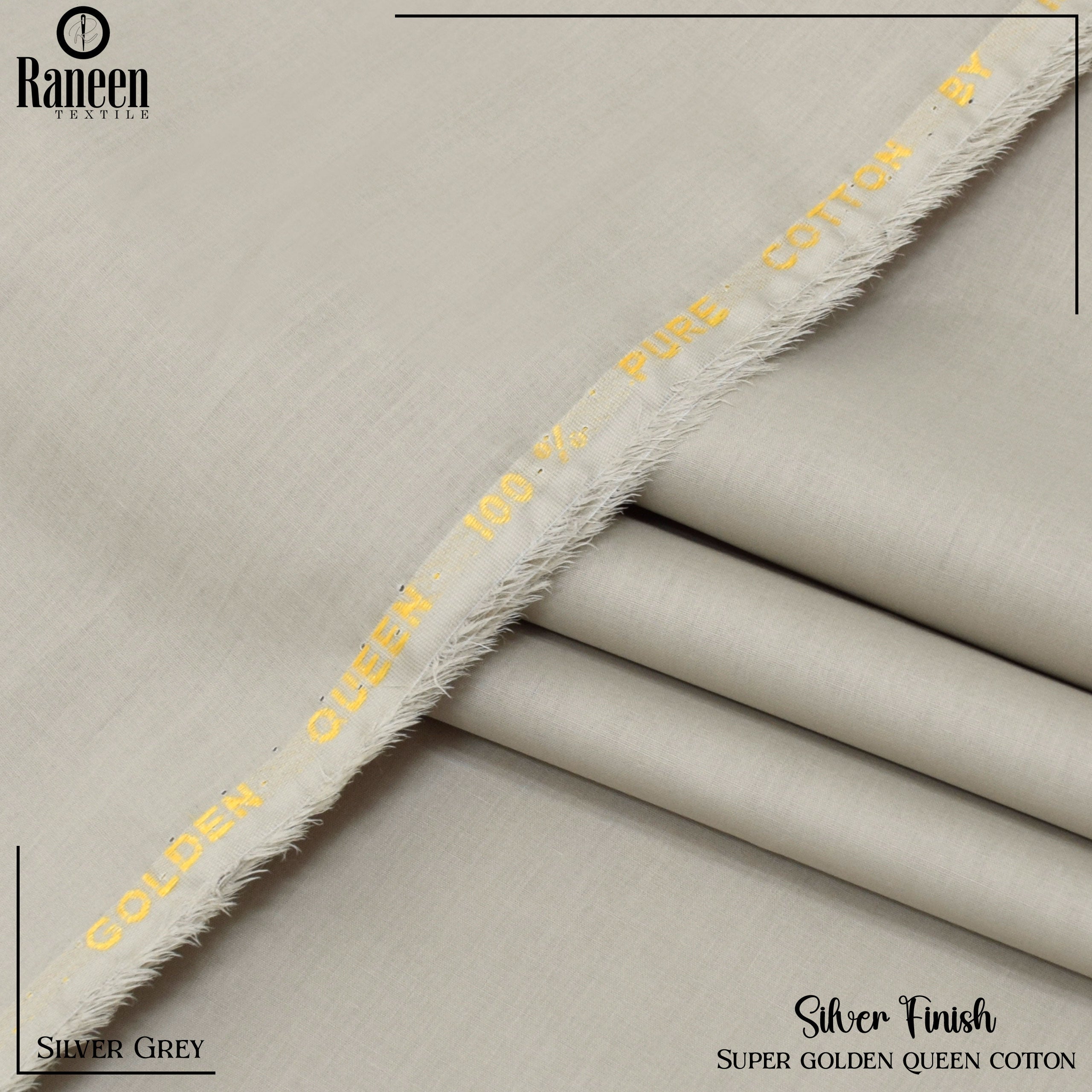 Silver Touch Super Golden Queen Cotton Fabric - Silver Gey