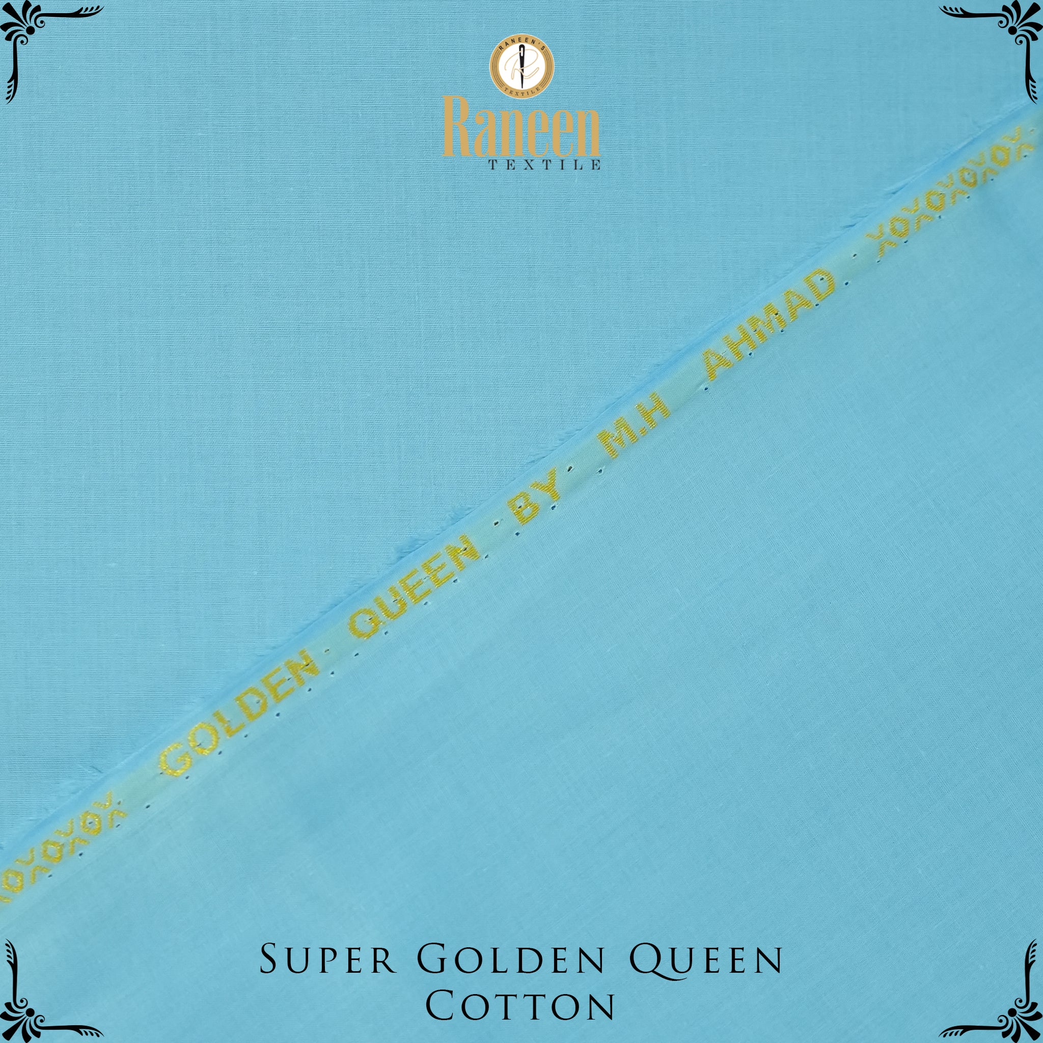 Silver Touch Super Golden Queen Cotton Fabric - Aqua Blue